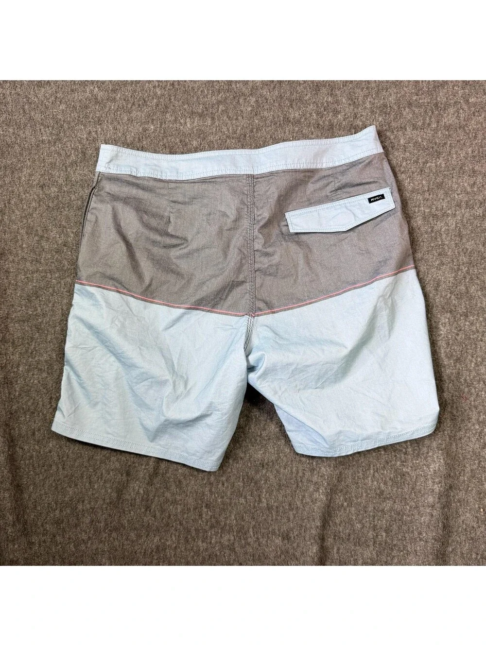 RVCA Board Swim Shorts Mens 36 Blue Gray Colorblock Drawstring Back Pocket